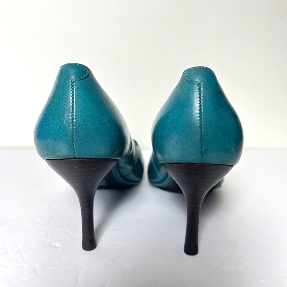 Aerosoles Signature Teal Leather Square Toe Mid Heel Pumps Women's Size 7B - Picture 5 of 11